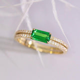 Horizontal Stone Design Tsavorite Ring in 18K Yellow Gold