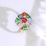 Cluster Colorful Sapphire 18K Yellow Gold Ring