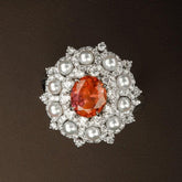 Sunset Padparadscha Sapphire 18K Gold Ring with Diamonds Aound