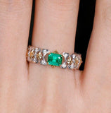 Italy-Crafted Emerald Wedding Diamonds Ring in 18k Two Tone Gold