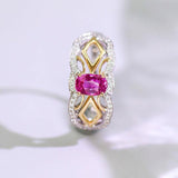 Purple Pink Peach Spinel Cushion & Diamond Ring in 18K Gold Ring