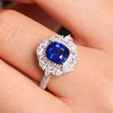 1.55ct Blue Sapphire 18K Gold Ring with Double Diamonds