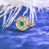 Emerald Cabochon Vintage Pearl Ring in 18K Yellow Gold