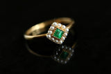 Emerald Square Cut & Halo Set Baby Pearl Ring in 18K Yellow Gold