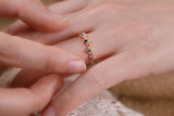 Cluster Blue Sapphire 18K Gold Stackable Ring with Diamonds