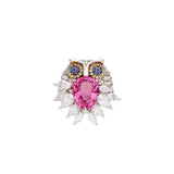 Owl Design Peach Spinel Pendant with Blue Sapphire - 18k Gold