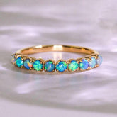 Cabochon Opal 18K Yellow Gold Band Ring