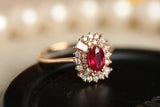 1.2ct Pigeon Blood Ruby & Diamond Ballerina Ring in 18K Rose Gold