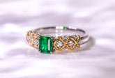 Emerald & Diamond 18K Two Tone Gold Ring