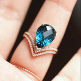 10mm Blue Topaz Teardrop Rose Cut Ring in 18K Yellow Gold