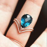 10mm Blue Topaz Teardrop Rose Cut Ring in 18K Yellow Gold