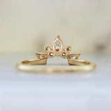 Curved Marquise Cut Diamond Ring - 14K Gold Chevron Band