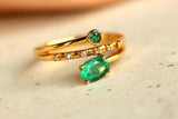 Emerald Oval & Diamond Stackable Ring in 18K Yellow Gold