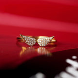 Wing Design White Diamond Ring in 18K Yellow Gold