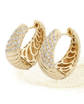 2 Style + Italian Engraved Twisted Hoop Diamonds Earrings in 18k Gold