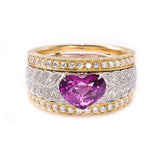 Engraved Purple Spinel Heart Ring - 18K Two Tone Gold