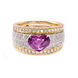 Engraved Purple Spinel Heart Ring - 18K Two Tone Gold