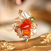 1.78ct Fire Opal Tsavorite Butterfly Necklace - 18K Rose Gold