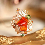 1.78ct Fire Opal Tsavorite Butterfly Necklace - 18K Rose Gold