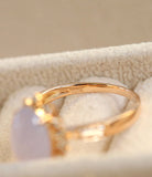 Purple Jade Oval Shape & Cluster Diamond Ring in 18K Yellow Gold