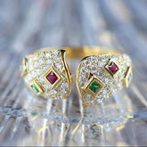 Cluster Design Tsavorite & Sapphire Ring - 18K Yellow Ring