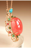 24.5ct Rhodochrosite Teardrop & Tourmaline Pendant in 18K Yellow Gold