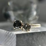 Two 1ct Salt & Pepper Diamond 18K Gold Engagement Ring