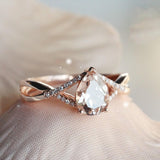 Champagne Morganite Teardrop Ring in 18K Rose Gold