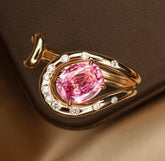 1.58ct Pink Sapphire 18K Yellow Gold Cuff Ring with Diamonds