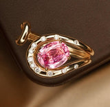 1.58ct Pink Sapphire 18K Yellow Gold Cuff Ring with Diamonds