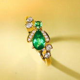 Bee Design Emerald Teardrop-Shaped Ring with Diamond - 18K Yellow Gold