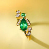 Bee Design Emerald Teardrop-Shaped Ring with Diamond - 18K Yellow Gold