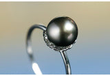8mm Tahitian Black Pearl 18K White Gold Ring