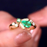 Bee Design Emerald Teardrop-Shaped Ring with Diamond - 18K Yellow Gold