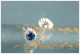 Blue Sapphire & Halo Diamond Studs in 18K White Gold