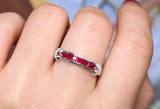 Spinel Square Pave Set 18K Gold Ring, 18K White Gold Handmade Ring, Channel Ring, Jedi Spinel Band Ring, Red Gemstone Ring