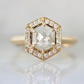 Hexagonal Salt & Pepper Milky Diamond Ring in 18K Yellow Gold