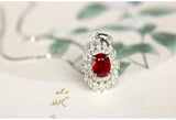Vivid Red Ruby Oval & Diamonds Necklace in 18K White Gold