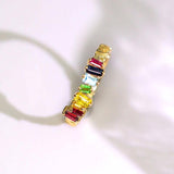 Colorful Sapphire & Aquamarine, Tsavorite Ring in 18K Yellow Gold