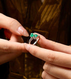 1.5ct Double Heart-Shaped Emerald Ring with Diamond in 18K White Gold