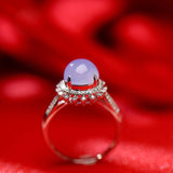Purple Violet Jade Cabochon 18K Gold Ring with Full Diamond Pave