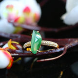 5A+ Green Jade 18K Gold Ring with White Diamond Pave