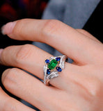Art Deco Emerald & Sapphire Ballerina Ring in 18K Gold\
