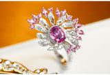 Cluster 2.15ct Pink Sapphire 18K Gold Ring wtih Diamond
