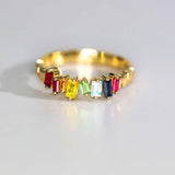 Colorful Sapphire & Aquamarine, Tsavorite Ring in 18K Yellow Gold