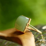 Jade Square Shape 18K Gold Matte Finish Ring