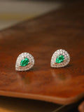 Emerald Teardrop Earrings with Double Diamond Halo in Platinum 950