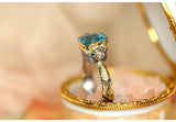 London Blue Topaz Engagement Ring - 18K Twon Tone Gold