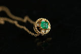 Emerald Square Cut Vintage Necklace in 18K Yellow Gold