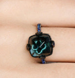 7.7ct Sugarloaf Blue Topaz Ring in 18K Black Gold Ring